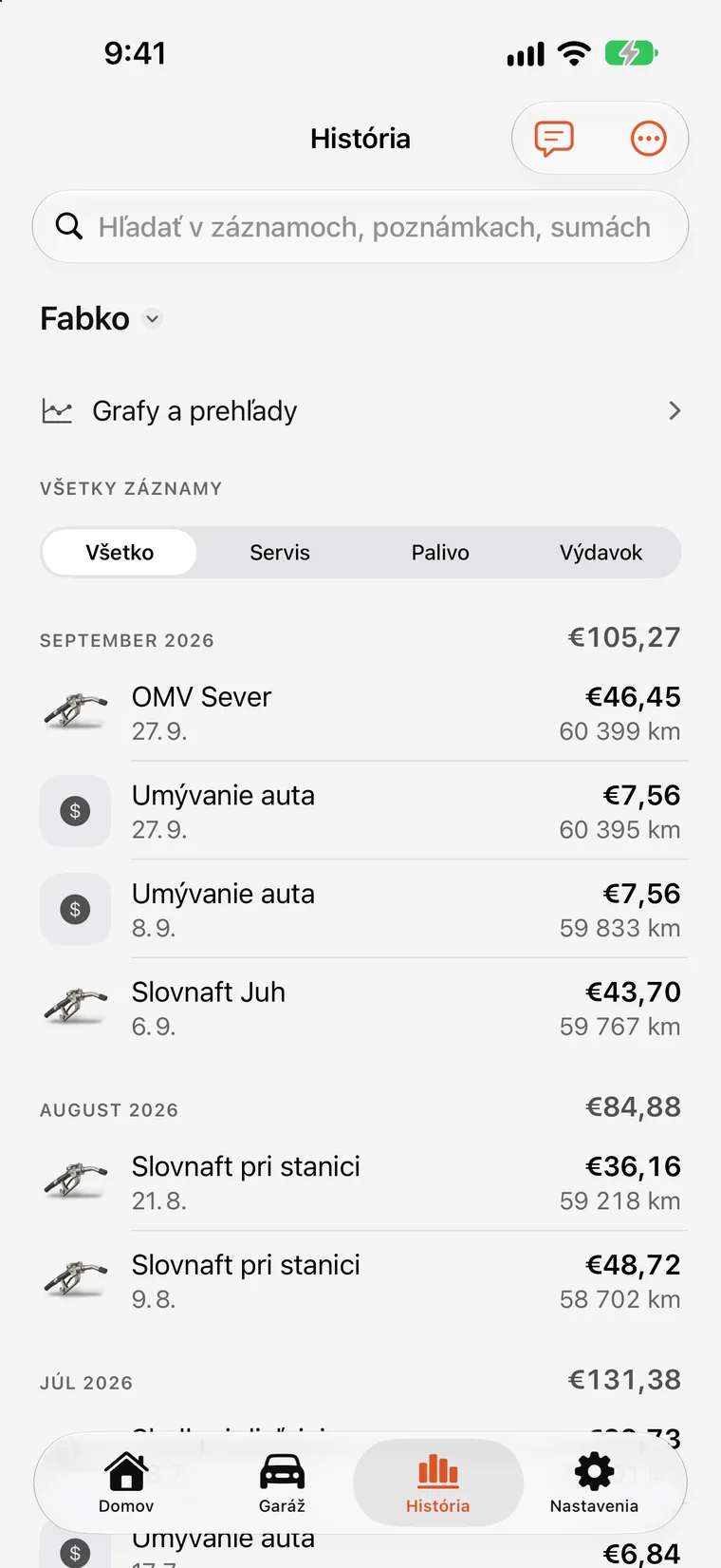 Grafy SteerLog: stĺpce mesačných výdavkov a trend spotreby postavené zo zapísaných záznamov.